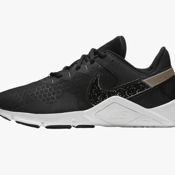 👟🖤 NIKE Legend Essential 2 Women's Shoes (Black/White/Metallic Gold) - Picture 4 of 11
